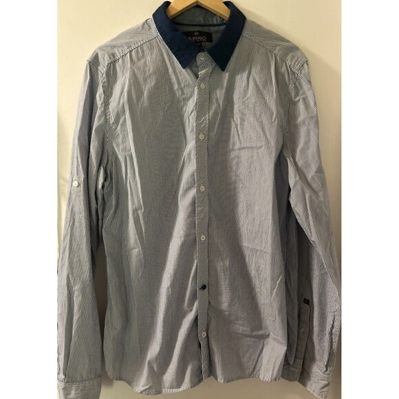 Buffalo David Bitton Slim Fit Men's Size XL/TG Blue Striped Cotton Casual Shirt - Picture 1 of 16